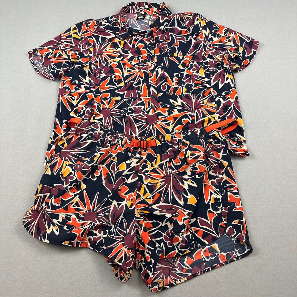 REI Co-op Shorts Set Extra Large Women Multicolor Trail Floral Top Belted Shorts